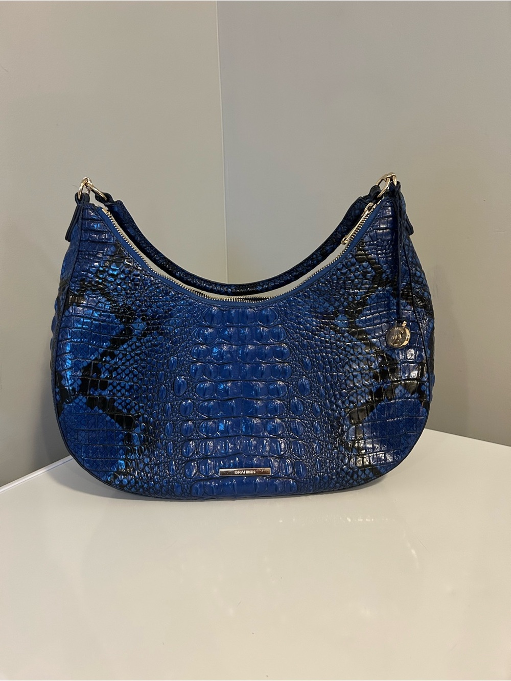 Brahmin Bekka Blue Viper Embossed Leather Shoulder Bag